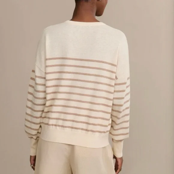 NWOT Jenni Kayne Avery Crewneck Sweater Stripe Cotton Merino Ivory Neutral XS - Picture 3 of 8